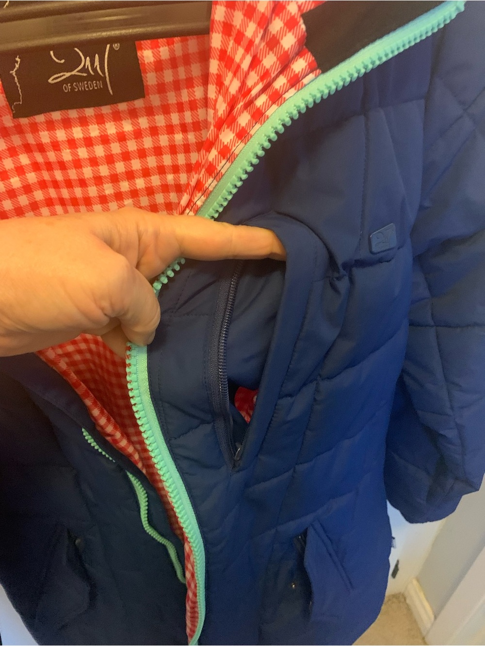 2117 of Sweden Snow Parka/Jacket Hood Blue w/Red Gingham Winter Women Size M/L - Picture 11 of 16